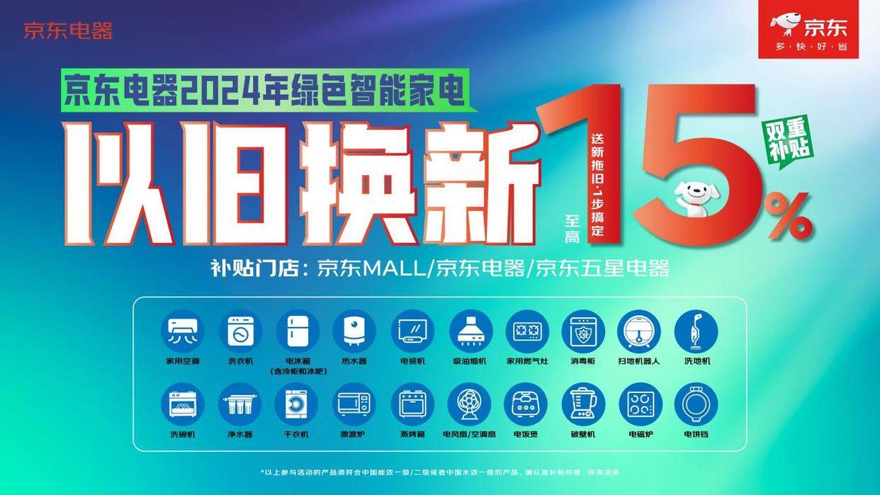 补贴15%!京东电器联袂30余头部家电品牌加码绿色智能家电以旧换新(图1)